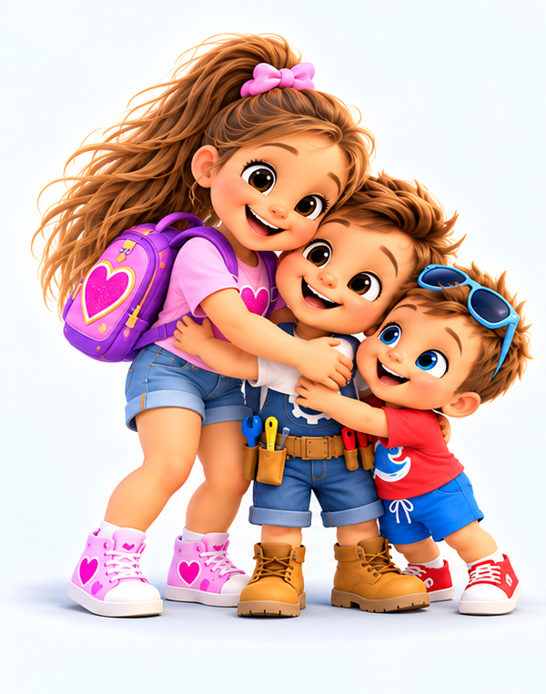 NiNi, Joe Joe and Ahi sharing a group hug